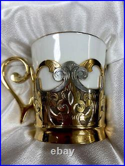 Antique Hand Decorated Lomonosov St Petersburg Russia Tea Set Porcelain & Gold