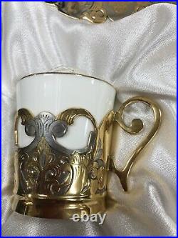 Antique Hand Decorated Lomonosov St Petersburg Russia Tea Set Porcelain & Gold