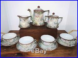 Antique Hand Painted Nippon Pagoda Moriage Dragonware Coffee/Tea Set 12 Pieces