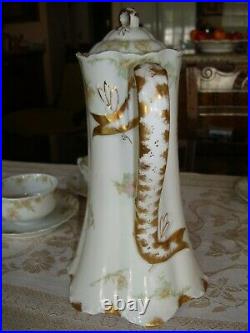 Antique Haviland Limoges Chocolate Coffee Tea Set, 6 Cups & Pot, The Countess