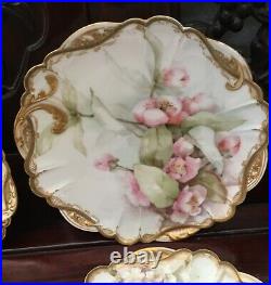 Antique Haviland Limoges rose flower 4 cabinet plates 9 gold trim hand painted