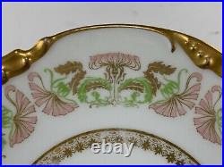 Antique Jean Pouyat Limoges Porcelain Set of 8 Plates with Gilt Trim & Floral Dec