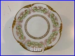 Antique Jean Pouyat Limoges Porcelain Set of 8 Plates with Gilt Trim & Floral Dec