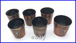 Antique Jugendstil Art Nouveau Copper Set 6 Cup Holders