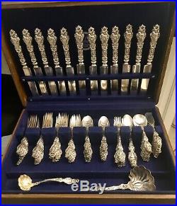 Antique LILY by WHITING Sterling Silver Flatware Set Japanese Lilies 90 Pc H