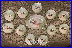 Antique Limoges Hand Painted Platter & 11 Plates Dinner Set Birds Game 1908-1914