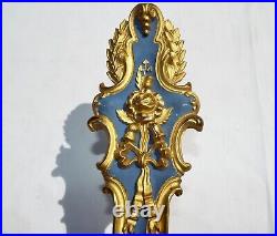 Antique Matching Set 4 FRENCH Curtain Tie Backs Flowers Gold & Blue Art Nouveau