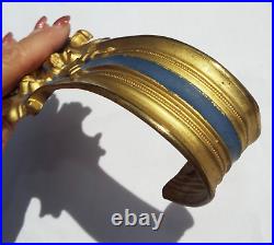 Antique Matching Set 4 FRENCH Curtain Tie Backs Flowers Gold & Blue Art Nouveau