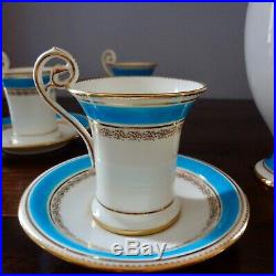 Antique Mintons Chocolate Set Teapot 6 Cups & 6 Saucers Blue & Gilt Spectacular