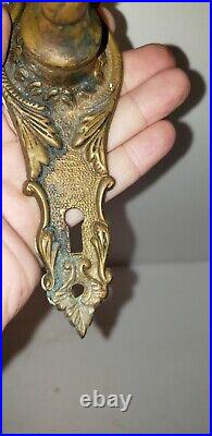 Antique Neo Classical Art Nouveau Ornate Brass Door Lever Set Marked 689 Works