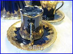 Antique Nippon Chocolate Pot Set Cobalt Blue & Gold Encrusted Floral Moriage