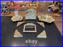 Antique Ornate Victorian Art Nouveau Solid Brass Desktop Set Lot, Germany