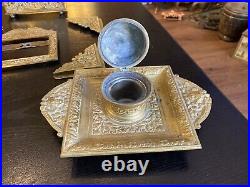 Antique Ornate Victorian Art Nouveau Solid Brass Desktop Set Lot, Germany