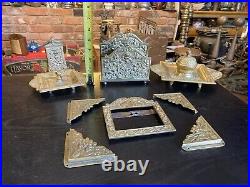 Antique Ornate Victorian Art Nouveau Solid Brass Desktop Set Lot, Germany