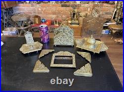 Antique Ornate Victorian Art Nouveau Solid Brass Desktop Set Lot, Germany