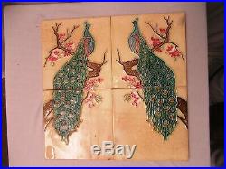 Antique Peacock Tiles Couple Complete Set Peranakan Majolica Fm Trade Mark Japa