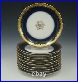 Antique Pouyat Limoges Cobalt Gold Encrusted Set Of 11 Plates