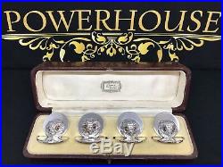 Antique Rare Sampson Mordan Cased Set Of Solid Silver Owl Menu / Name Holders