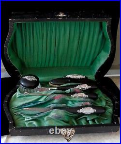 Antique Royal Artistic Art Nouveau Silver Ebony Satin Travel Manicure Boxed Set