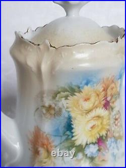 Antique Rs Prussia Tea Set Art Nouveau Design, Flowers On Blue, Ornate Mold
