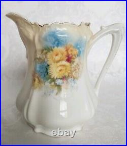 Antique Rs Prussia Tea Set Art Nouveau Design, Flowers On Blue, Ornate Mold