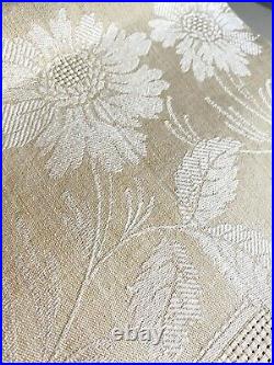 Antique SET TABLECLOTH +11 NAPKINS French embroidered natural DAMASK LINEN c1920