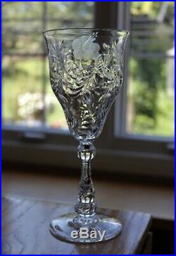 Antique Set 12 STEVENS & WILLIAMS Crystal Art Nouveau Floral Cut Wine Goblets
