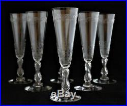 Antique Set 6 St. Louis French Crystal Micado Pattern Champagne Fluted Glasses