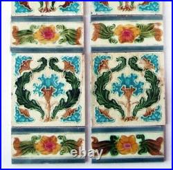 Antique Set Art Nouveau Fireplace Tiles with Original Spacers