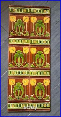 Antique Set Art Nouveau Fireplace Tiles with Spacers 30 x 12 RD No 440224