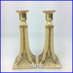 Antique Set B & Co Limoges France Art Nouveau Hand Painted Candle Holders Signed