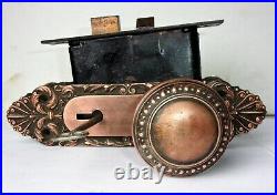 Antique Set EASTLAKE VICTORIAN Art Nouveau Backplate Door Knob Mortise Lock Key