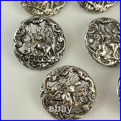 Antique Set Of 11 Solid Silver Pierced Buttons Thomas White 1902 1.9cm