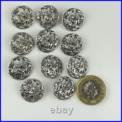 Antique Set Of 11 Solid Silver Pierced Buttons Thomas White 1902 1.9cm