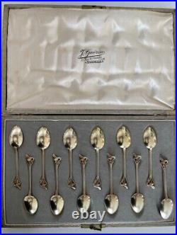 Antique Set of 12 Spoons Sterling Silver Vermeil France Art Nouveau Style 20th C