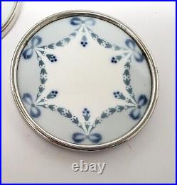 Antique Set of 6 Art Nouveau Blue Bows Swags WMF Coasters Metal & Porcelain