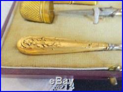 Antique Sewing Set Kit Case French Art Nouveau Needle Case Notions Gold
