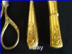 Antique Sewing Set Kit Case French Art Nouveau Needle Case Notions Gold Vintage