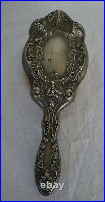 Antique Silveroin Art Nouveau Floral Dresser Set Beveled Mirror Brush Comb