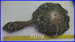 Antique Silveroin Art Nouveau Floral Dresser Set Beveled Mirror Brush Comb