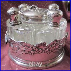 Antique Silverplate Art Nouveau Perfume & Powder Caddy Complete Matched Set