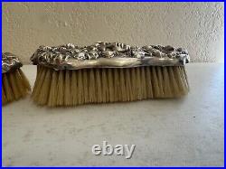 Antique Sterling Silver Art Nouveau 3 Piece Vanity Brush Set Woman & Floral Dec