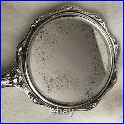 Antique Sterling Silver Art Nouveau Vanity Dresser Set Hand Mirror and Brush