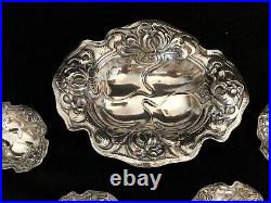 Antique Sterling Silver Wm. KERR ART NOUVEAU Repousse FLORAL Bowl Set