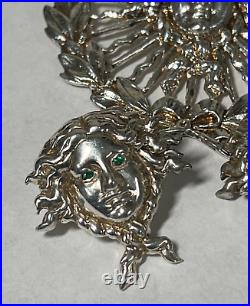 Antique Sterling Silver and Emerald Art Nouveau Brooch and Earring Set