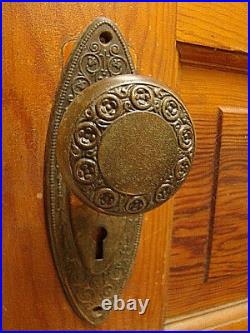 Antique Stunning Iron Art Nouveau Door Knob Set Lock Brass Back Plates
