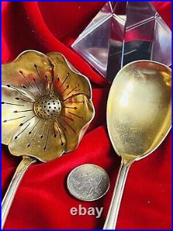 Antique TEA STRAINER + SERVING SPOON Set Sterling Silver 800 German ART NOUVEAU