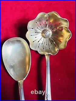 Antique TEA STRAINER + SERVING SPOON Set Sterling Silver 800 German ART NOUVEAU