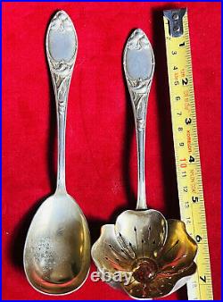 Antique TEA STRAINER + SERVING SPOON Set Sterling Silver 800 German ART NOUVEAU