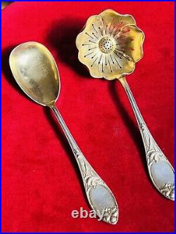 Antique TEA STRAINER + SERVING SPOON Set Sterling Silver 800 German ART NOUVEAU